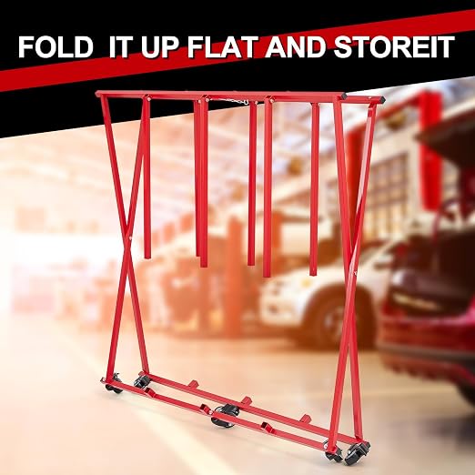 Aurelema Large Folding Pick up Bed Dolly Truck Bed Stand Auto Body Dolly Auto Body Truck Bed Cart that Holds up to 800 Lbs Red Automotive Body Cart Pick up Bed Stand Truck Bed Lifter