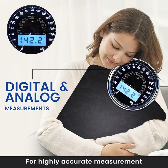 EILISON Highly Advance 2-in-1 Digital & Analog Weighing Scale for Body Weight-400lbs, 4 High Precison GX Sensor Accurate, Thick Tempered Glass, Extra Large Display (New Black)
