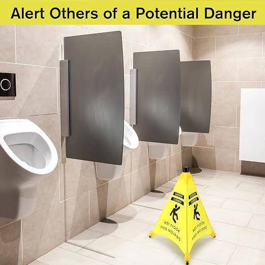 Ceenna 6 Pcs 19.5 Inch Wet Floor Sign Pop-up Safety Cone with Storage Tube Wet Floor Symbol Yellow Warning Sign for Retail, Grocery, Office, Cinema, Restaurant, Mall