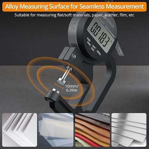Neoteck Professional Measurement Kit: Digital Thickness Gauge 0-0.5" & 0-1" LCD Display, Inch/MM Conversion, One-Hand Quick Press for Leather, Paper, Fabric, Film