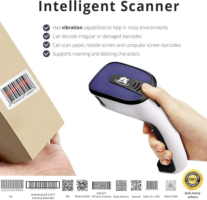ScanAvenger Wireless Portable 1D with Stand Bluetooth Barcode Scanner: Hand Scanner 3-in-1, Cordless, Rechargeable Scan Gun for Inventory (1D&2D with No Next Gen Stand for QR Codes and PDF417)