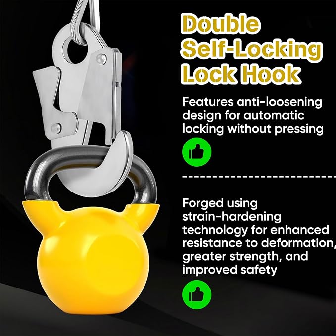 FuturelOT Self Retracting Lifeline 17ft 330lbs Fall Arrester Lanyard Protect Safety Harness Fall Protection with Alloy Steel Hook Steel Wire Rope(5m)