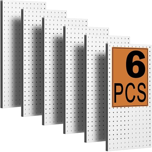 PBHEPJ 6 Pcs Metal Pegboard Panels, Heavy Duty Peg Boards for Garage and Garden Tool Storage, Includes Drywall Anchors and Screws Kits, White