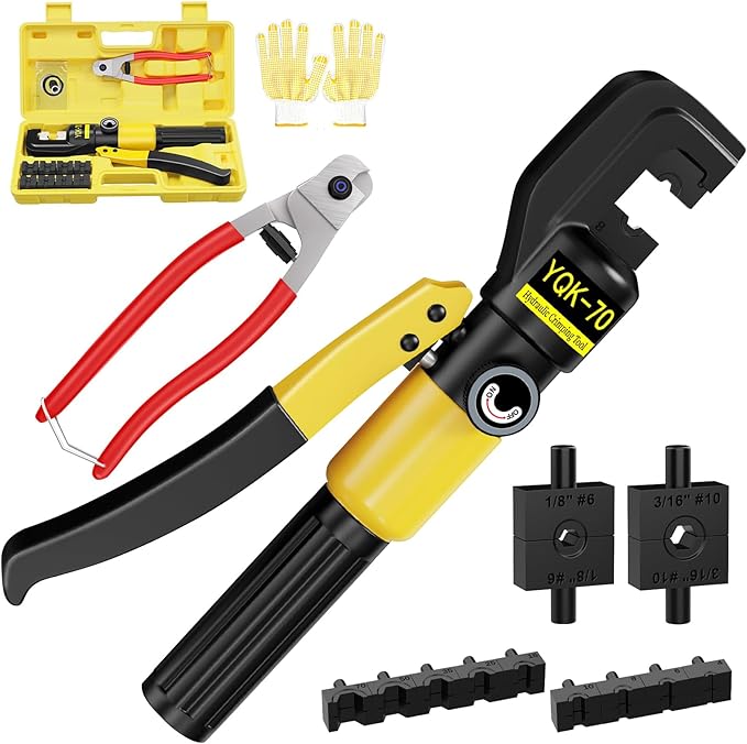 CKE 10 Ton Hydraulic Crimping Tool and Cable Cutter with 13 Dies, Stainless Steel Cable Railing Tool for 1/8" to 3/16" Hardware, Hydraulic Cable Lug Crimper for 12-2/0 AWG, Battery Cable Crimper, HC01