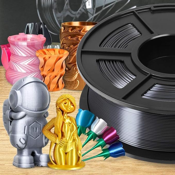 SUNLU Silk Pla Plus Filament 4kg Bundle, Shiny Silk Surface Pla+ 3D Printer Filament 1.75mm ±0.02mm, Glossy 3D Printing Filament, 1kg Spool, 4 Packs. (Light Gold+Silver+Black+White)