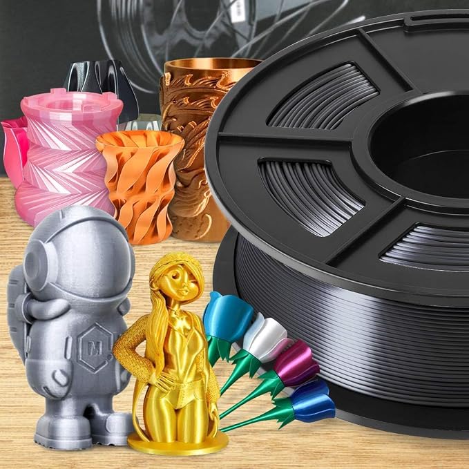 SUNLU Silk Pla Plus Filament 4kg Bundle, Shiny Silk Surface Pla+ 3D Printer Filament 1.75mm ±0.02mm, Glossy 3D Printing Filament, 1kg Spool, 4 Packs. (Black)
