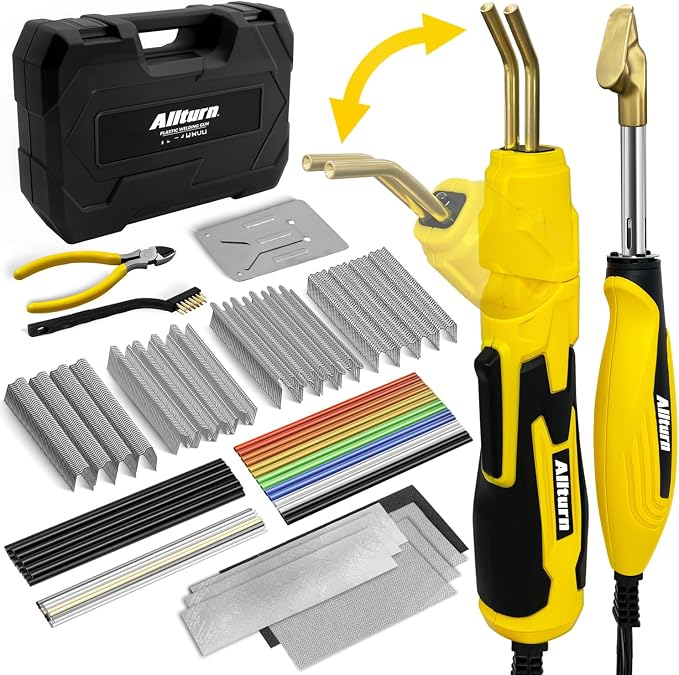Allturn Plastic Welder 2-in-1 Car Bumper Repair Kit,YELLOW | Carry Case, 75 PCS Welding Rods, 400 PCS Staples