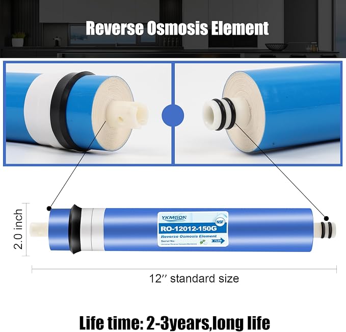 2 Pack 150GPD RO Membrane,2012-150G Reverse Osmosis Membrane Replacement Water Filter,for Under Sink Home Drinking RO Water Purifier System