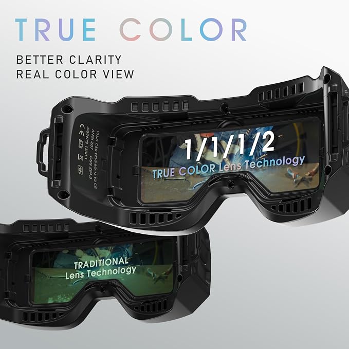 YESWELDER Auto Darkening Welding Goggles Kit with Mask, LED Lighting, True Color 2 Arc Sensors Wide Shade 3/5-9/9-13 Welding Glasses Welding Helmet for TIG, MIG, ARC, CUT and Grind