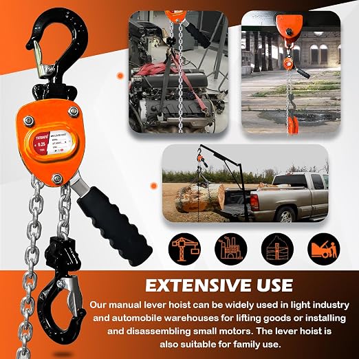 Manual Mini Lever Chain Hoist - 1/4 Ton 550LBS 5FT, Lever Bolck Chain Puller Come Along Winch, Alloy Steel G80 Chain Ratchet with 2 Duty Hooks,Portable and Smooth, for Factory Garages and Open-Air.