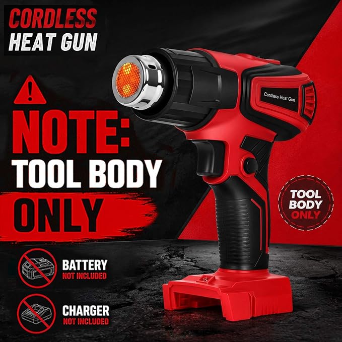 Cordless Heat Gun Compatible with Milwaukee m18 Battery,Adjustable Temp 120℉–1110℉,LED Light,LCD Digital Display,Portable Hot Air Gun 4 Nozzles For Shrink Tubing DIY (Tool Only, Not Made by Milwaukee)