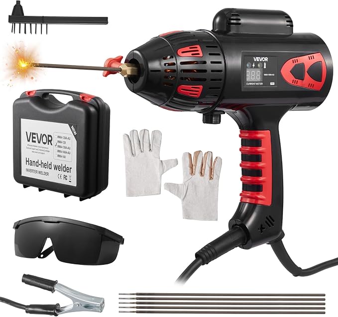 VEVOR Portable Handheld Welding Machine, 20-130A Portable ARC Welder with Stepless Current Adjustment & IGBT Inverter, 115V Handheld Stick Welder Digital Display Fit for 1/16"-1/8" Welding Rods