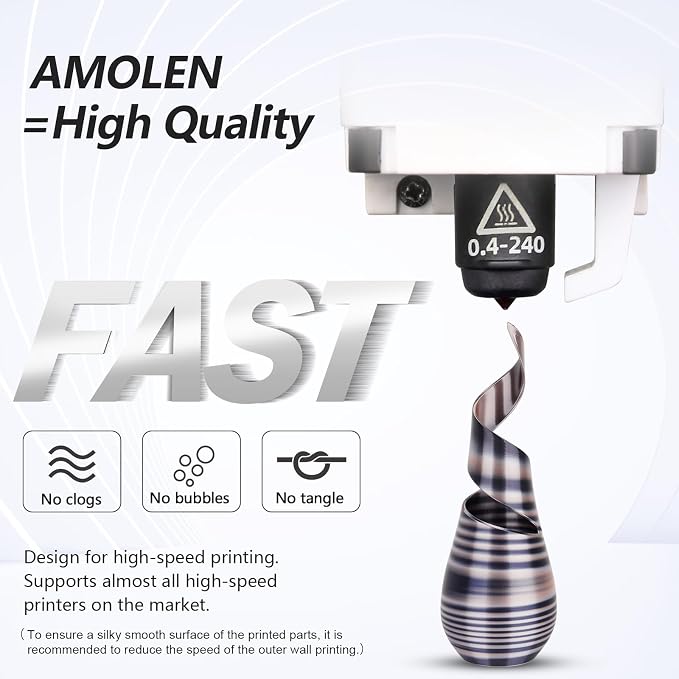 AMOLEN Silk PLA 3D Printer Filament, Shiny Multicolor Rainbow PLA 1.75mm for Creative & Decorative, Fast Color Change Printing Filament for Beginner, Black Pink White, 1kg (2.2lbs)