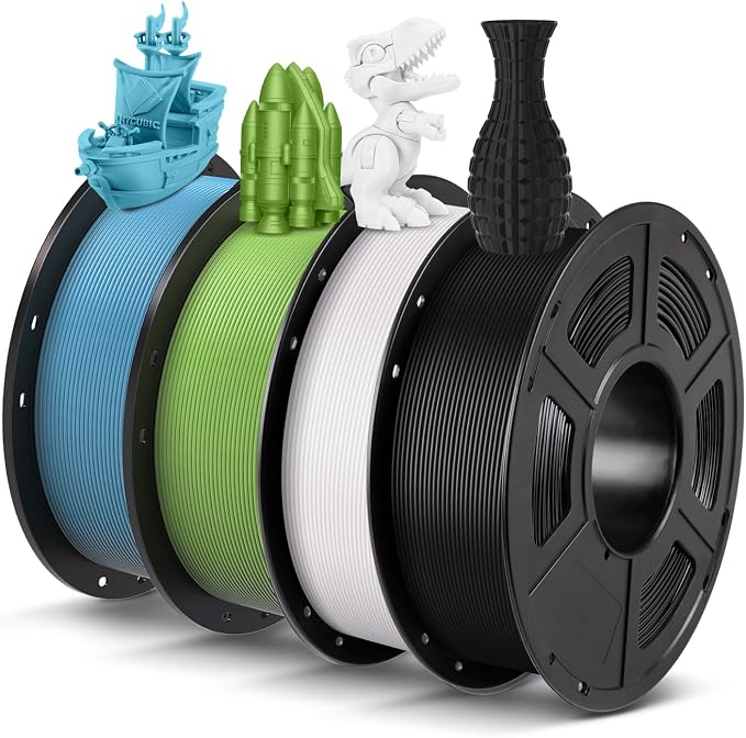 ANYCUBIC PLA Filament 1.75mm Bundle, 3D Printing PLA Filament 1.75mm Dimensional Accuracy +/- 0.02mm, 1KG Spool (2.2 lbs), 4KG Black + White + Spring Leaf + Tropical Turquoise