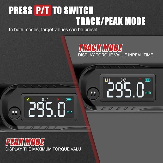 VANPO 1/2 Drive Digital Angle Torque Wrench 14.7-295 ft.lb, ±2% Accuracy | 20-400 Nm Electronic Torque Wrench, Buzzer LED Vibration Alarm, Perfect for Heavy Duty Truck, Bus & Diesel Repair
