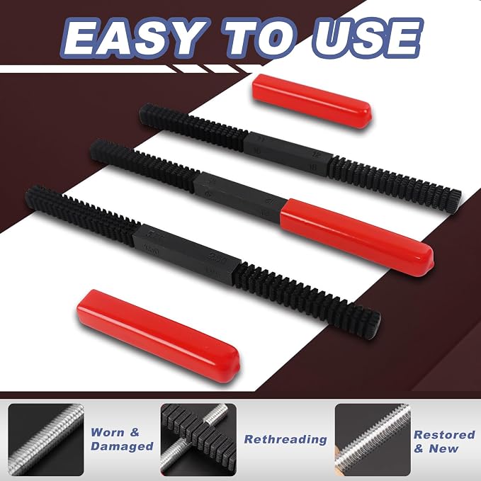 3Pcs Thread File Set, Thread Restoring Chaser Files Metric and SAE | Thread Restorer File Set High Carbon Steel Thread Repair Tool for Thread Repair File Set, Thread Cleaner Tool