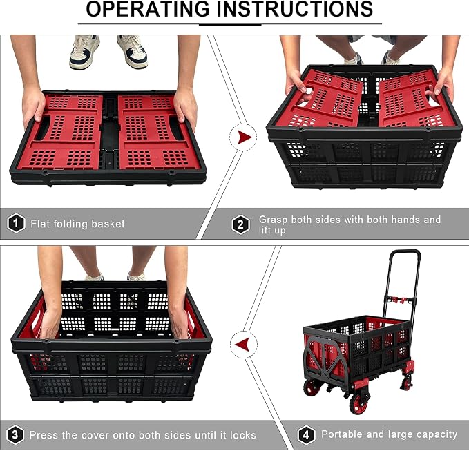 2 in 1 Hand Truck Dolly with Folding Basket,Folding Hand Truck Heavy Duty 330lbs Capacity,Foldable Hand Trcuk with Retractable Handle and Rubber Wheels,Portable Dolly with Bungee Cords for Moving