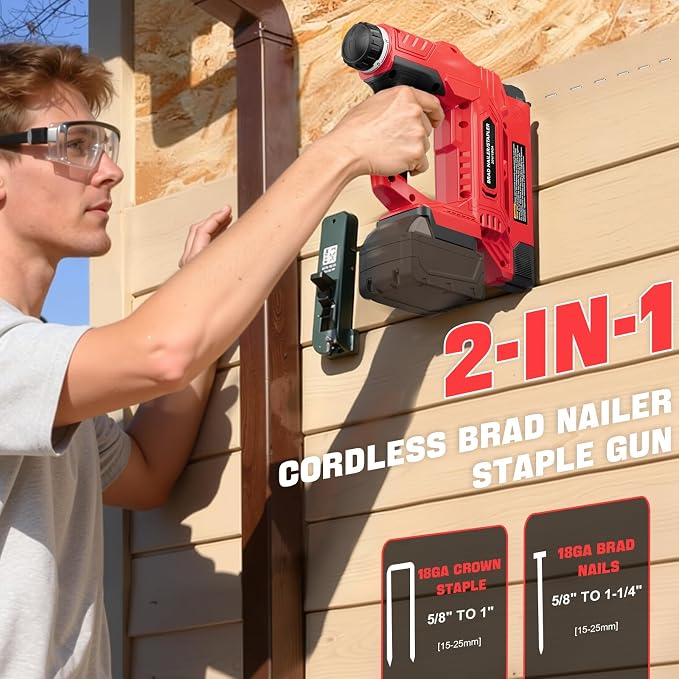 Ecarke Cordless Brad Nailer 2-in-1 Compatible with Milwaukee 18V Battery, 18 Gauge Nail Gun 5/8 to 1-1/4 Inch with 2000 Nials for Wood Carpentry, Powered Electric, 2 Mode, Tool Only