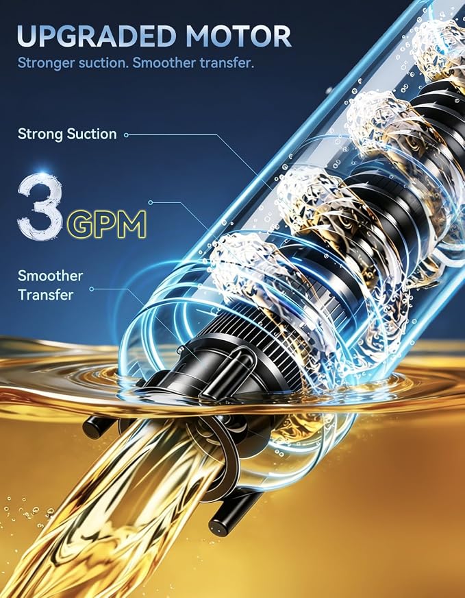 Fuel Transfer Pump, 3GPM Battery Powered Electric Siphon Pump for Gasoline Diesel Water, with All-Weather Hose, Portable Gas Can Pump for Fuel Transfer, Ultra-Fast Oil Transfer Pump