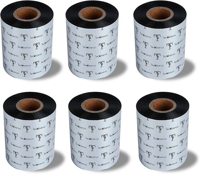 6 Rolls 3.14" x 984' Premium Enhanced Wax Thermal Transfer Ribbon, 80mm x 300m Black Industrial Barcode Label Printer Ribbon - Compatible with Zebra, TSC, GoDex, Citizen, 1" Core