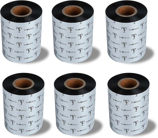 6 Rolls 3.14" x 984' Premium Enhanced Wax Thermal Transfer Ribbon, 80mm x 300m Black Industrial Barcode Label Printer Ribbon - Compatible with Zebra, TSC, GoDex, Citizen, 1" Core