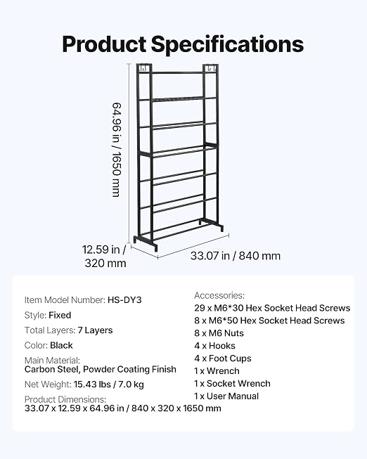 VEVOR 3D Printer Filament Storage Rack, 7 Tier Heavy Duty Storage Shelves for 3D Printing Filaments, Filament Spool Holders Racks for 3D Printing Studio, Home Studio, Office, Workshop (Shelf Only)