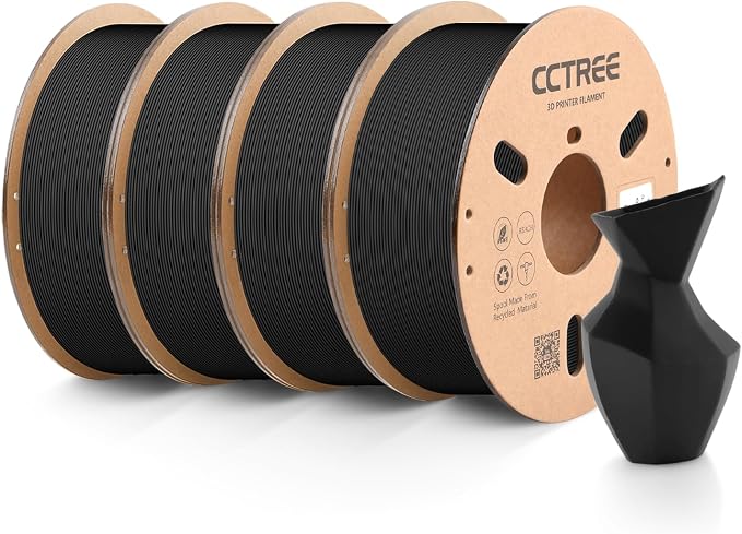 CCTREE Matte PLA Filament 1.75mm Bundle, 4 Pack 1KG Cardboard Spool, Black | Matte Surface Texture, Easy to Print 3D Printing Filament, Accuracy +/- 0.03 mm, Fit Most FDM 3D Printers