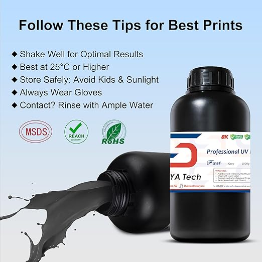 Siraya Tech Fast ABS-Like 3D Printer Resin 405nm UV-Curing Non-Brittle High Precision 3D Printing Liquid Standard Photopolymer Resin for LCD DLP 3D Printing(Grey, 1kg)