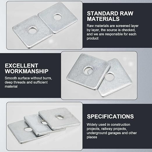 Yaocom 1 Pcs 5/8"(ID) x1/8"x3"x3" Square Washers Heavy Duty Galvanized Steel Gasket Flat Washers Nut Fastener Hardware Flat Pad (50mm)