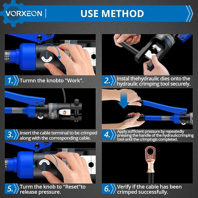 12 US TON Hydraulic Crimping Tool With Cable Cutters 10" And 13 PCS dies 1/8", 8 AWG - 4/0 AWG, 250 MCM - 600 MCM For hydraulic punch For Battery terminal crimper