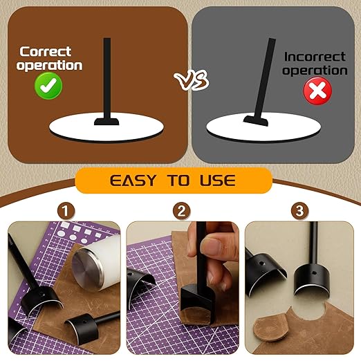 7 Sizes Leather Corner Punch, Half-Round Punch Set, Leather Belt Cutter End Punch Tool, Belt Cutting Tool, Leatherworking Tools for Strap Belts, Wallet, Bags (From15mm to 45mm)