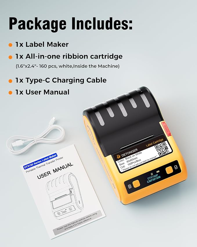 DT5150P 300DPI Industrial Thermal Transfer Label Printer, Rechargeable Colorfast Label Maker, Fade/Sun/High-Low Temp Resistant, for Outdoor & Job Sites, Mobile APP & PC Editor Compatible