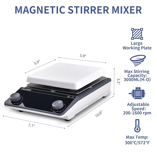 Magnetic Stirrer 5.9 inch Hot Plate 200-1600RPM Max Temp.300℃ Magnetic Stir Plate Max 5L Lab Stirrers with Stir Bar & Standing Pole(No Screen)
