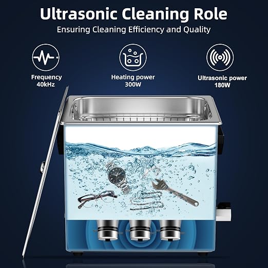 Ultrasonic Cleaner 6L 180W Digital Ultrasonic Cleaning Machine with Upgraded Degassing & Gentle Mode, 40kHz, with Heater & Timer for Tools, Jewelry, Watches, Glasses, Dentures, Small Parts