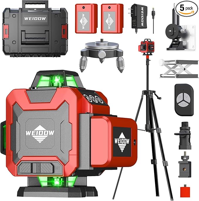 WEIDDW Laser Level with Tripod, Self Leveling Laser Level 4x360°, Green Line Laser 4D Laser Leveler Tool with 2Pcs Lithium Batteries for Picture Hanging, Tile, Home Renovation, (SizeXL)