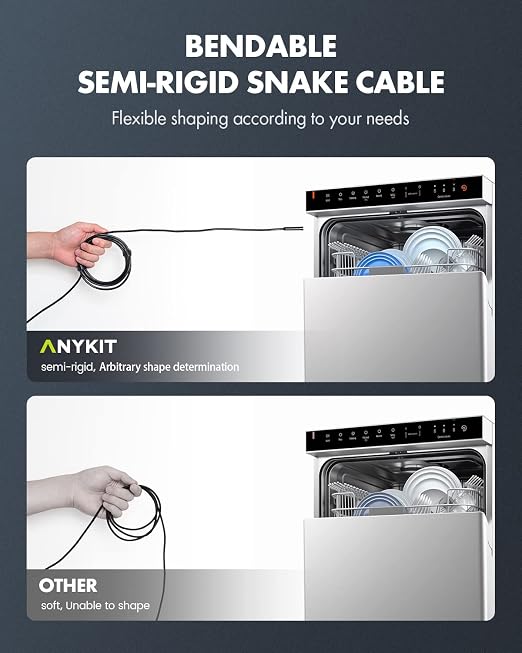 Anykit Endoscope Camera with Light, 1920P HD Borescope with 8 Adjustable LED Lights, Semi-Rigid Snake Camera with Light, IP67 Waterproof Inspection Cam for iPhone & Android, 9.8 ft Single Lens