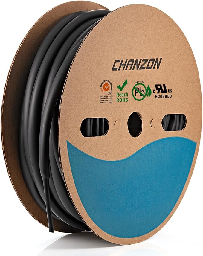 Chanzon 3:1 Ratio - 80ft Roll - Heat Shrink Tubing 1/4" (6.4mm) - Marine Grade Waterproof Adhesive Lined - (25M Total Length) Black Polyolefin Sleeving Wrap Shrinking 3 to 1 Ratio 1pcs