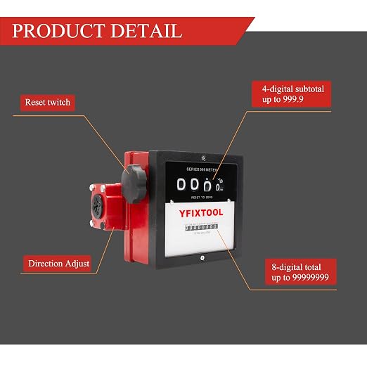 1'' Mechanical Fuel Meter 6-40 GPM 4-Digital Aluminum Diesel Gasoline Flow Meter for Fuel Transfer Pumps