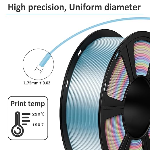 GIANTARM 3D Printer Filament Silk PLA,1.75mm Gradient Rainbow PLA Color Changing Filament with Vacuum Packaging,1kg (2.2lbs) Spool,Dimensional Accuracy +/- 0.02 mm