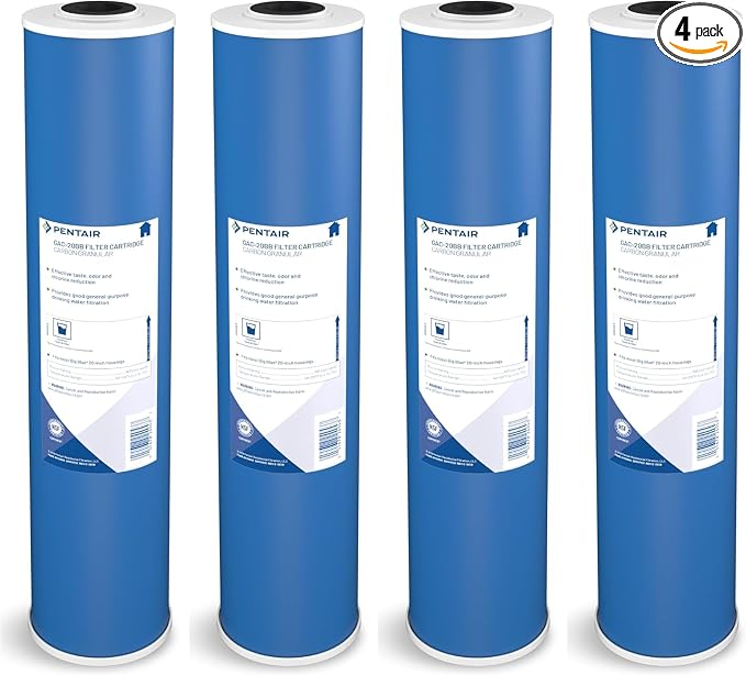 Pentair Pentek GAC-20BB Big Blue Carbon Water Filter, 20-Inch, Heavy Duty Granular Activated Carbon (GAC) Replacement Cartridge, 20" x 4.5", Pack of 4