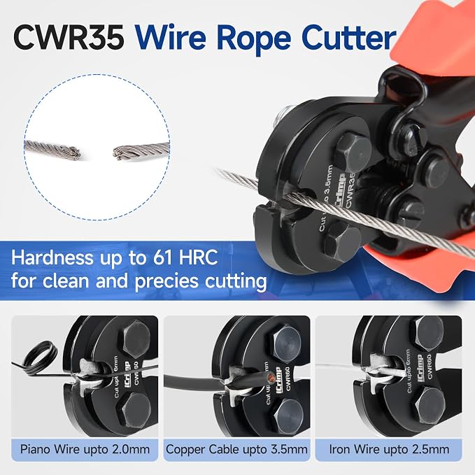 iCrimp 1608M Wire Rope Crimping Tool with CWR-35 Cable Cutter Set, 4 Die Slots 3/64" to 1/8", High Carbon Steel Swaging Kit for Aluminum Oval, Double Barrel & Annealed Copper Sleeves