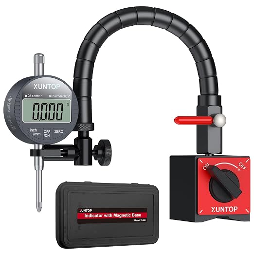 XUNTOP 0-1"/0.0005" Digital Dial Indicator and 176lbs (80kg) Max Pull Magnetic Base Inch/Metric Electronic Indicator and 360°Flexible Stem Holder for 3D Printer Lathe Workshop CNC Machine Table Saw