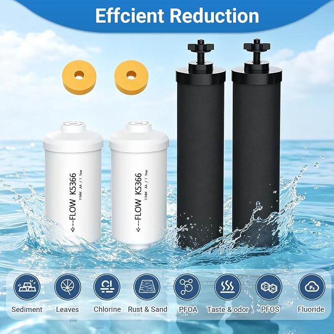 Gravity Water Filters for Berkey Replacement,NSF 42 Certified,Compatible with Berkey Gravity Filtration System,Combo Pack of 4 (2 Black Purification & 2 Fluoride PF-2 Filters)