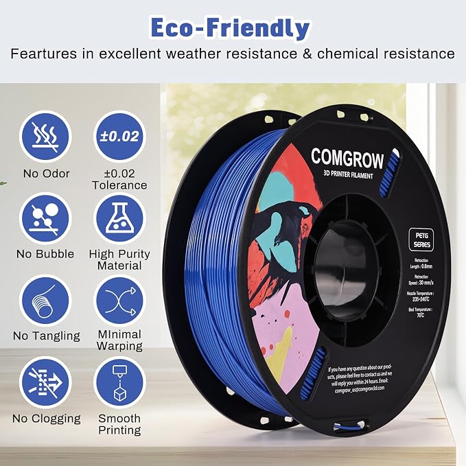 Comgrow PETG 3D Printer Filament 1.75mm, High Precision and Tough 3D Printer Filament (2LBS), Dimensional Accuracy +/- 0.02 mm, Fit Most 3D Printers Dark Blue