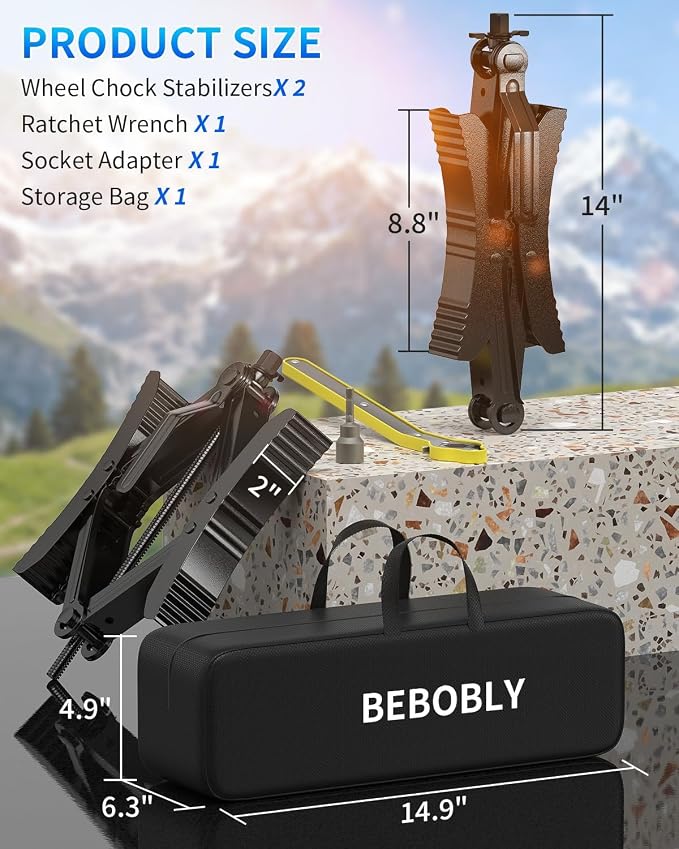 BEBOBLY Camper RV Wheel Chock Stabilizer 2 Sets, Heavy Duty X-Shaped Camper Wheel Chocks with Wrench for Travel Trailer, Fits 3.5" to 12" Wheel Gaps, Anti-Move Tire Wheel Chock
