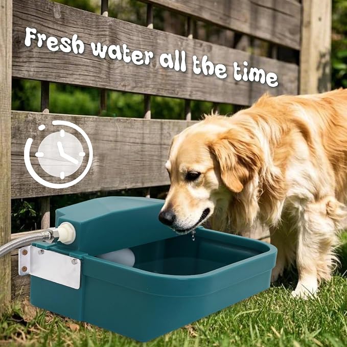 8L Automatic Animal Drinking Water Bowl with Float Valve & Drain Hole, Plastic Self Filling Livestock Water Trough,Large Outdoor Dog Water Dispenser for Chicken,Goat,Horse,Pig,Cow (Bowl&Pipe)