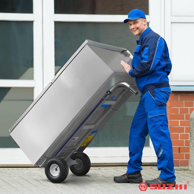 Suzhi Two Large Wheel Hand Truck Dolly Cart with Wheels Heavy Duty/with 2 Wheels / 600Lbs Load, 2 Straps for Furniture/Appliance/Carton/Warehouse/Office /10 Minutes to Install as Video