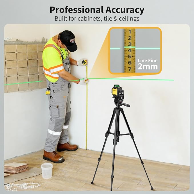 Firecore 360 Laser Level with 60" Tripod, Self-Leveling Green Lazer Leveler Tool for Construction Home Renovation, Outdoor Pulse Mode, Adjustable Brightness, Rechargeable Battery & Magnetic Bracket