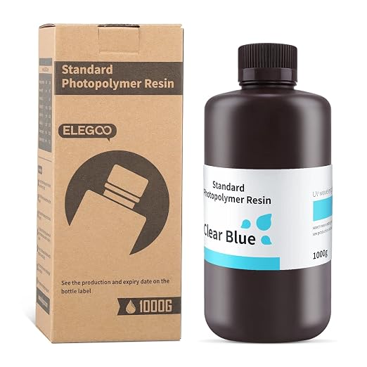 ELEGOO 3D Printer Resin 405nm LCD Fast UV Curing Standard Resin Photopolymer Resin High Precision Non Toxic Low Odor for DLP/LCD 3D Printing Clear Blue 1000G