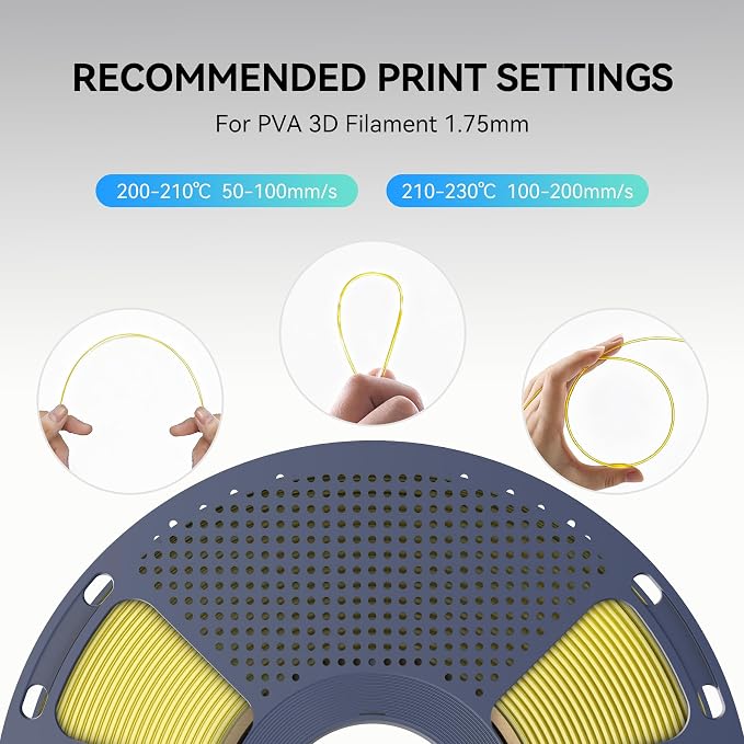 SUNLU PVA Filament 1KG, 1.75mm Water Soluble Support 3D Printer Filament+/-0.03mm, Compatible with PLA, PETG, ABS,ASA, Transparent Yellow